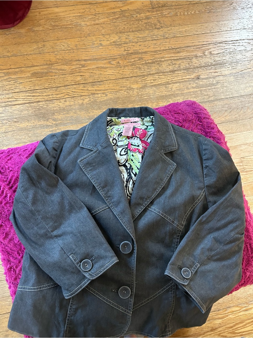 Bandolino Dark Gray Denim Blazer with Floral Lining size 16